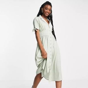 BRAND NEW Wednesdays girl green & white detail maxi dress with collar size S